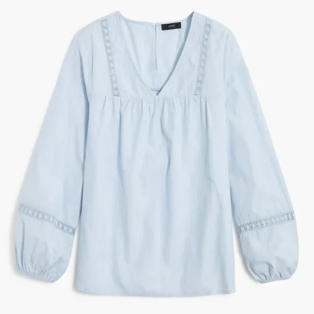 J. Crew Sky Blue Blouse with Lace Accents